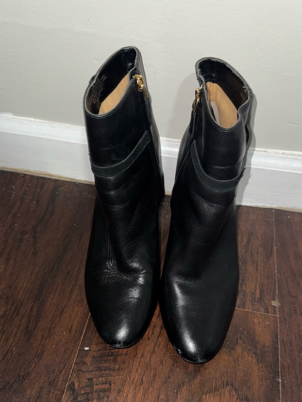 Ralph Lauren Black Leather Ankle Booties with Signature RL Medallion